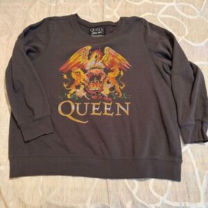 Queen Official Merch Rock Band Crest Graphic Sweatshirt Charcoal Grey Size 2